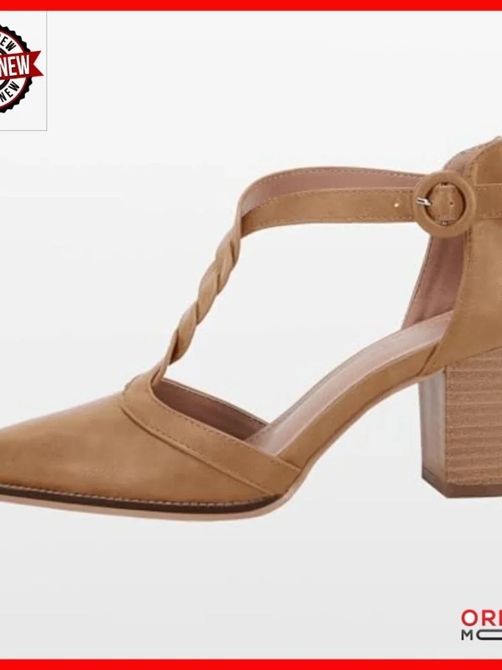 Chunky Heel T-Strap Pumps, Closed Toe Stacked Heels, Faux Leather